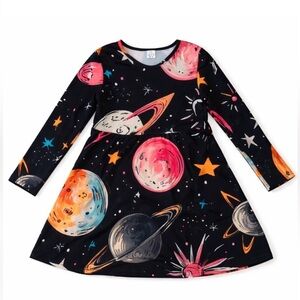 Girls Space Print Long Sleeve Dress |
Size 7/8 | Galaxy Stars